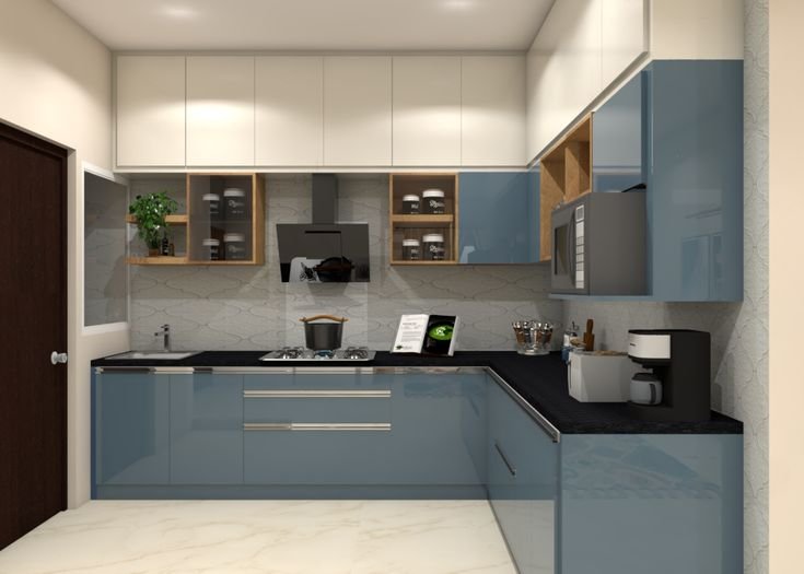 small kitchen design blue-and-white-modular-kitchen-design by ashiyana interiors modular kitchen