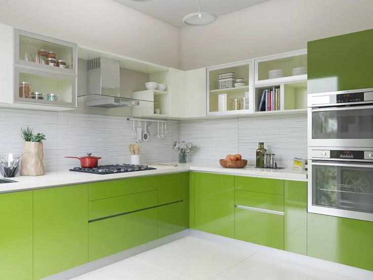 modern-green-l-shaped--modular-kitchen-design by interiors modular kitchen